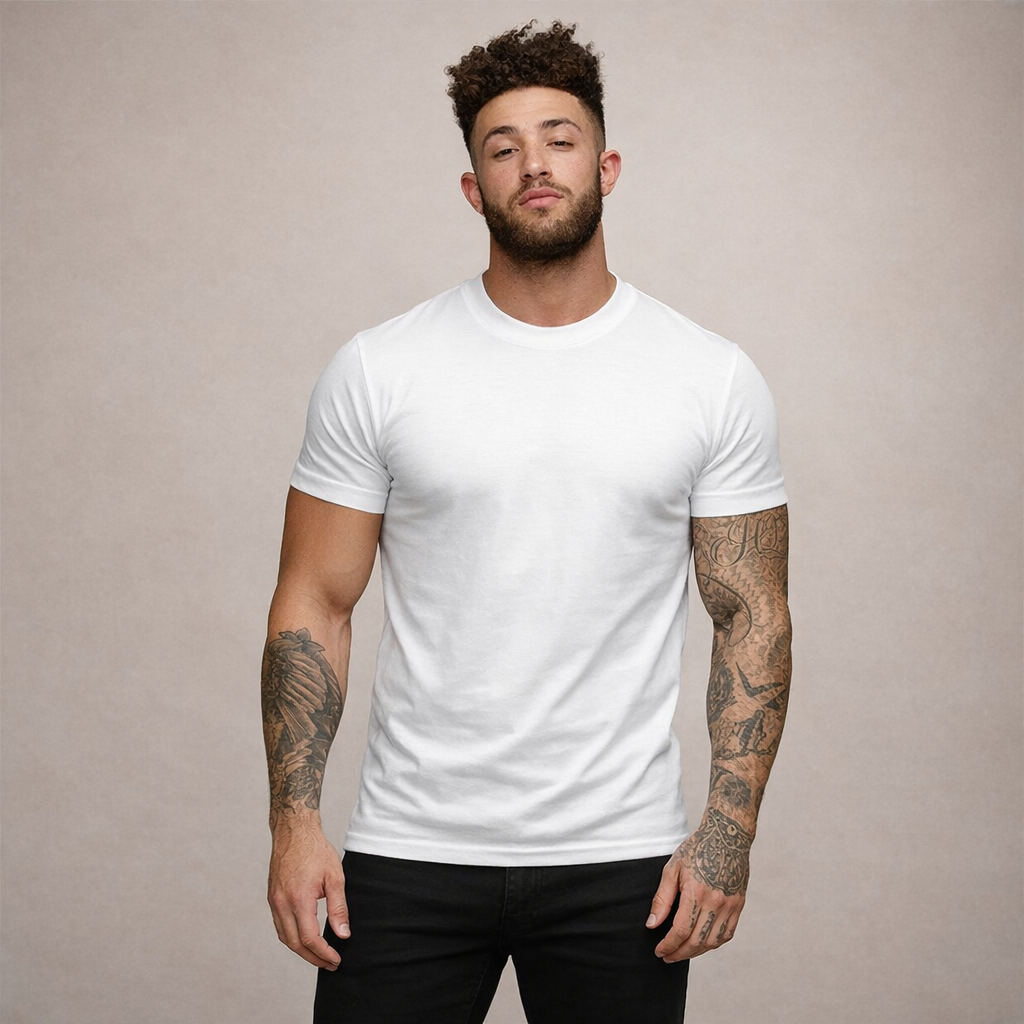 Hombres Camiseta de corte ajustado con cuello redondo y manga corta-t-shirt for men-Casaluzia