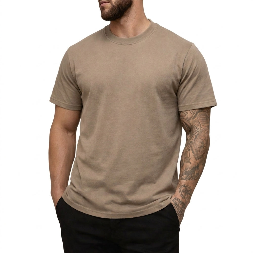 Hombres Camiseta de corte ajustado con cuello redondo y manga corta-t-shirt for men-Casaluzia