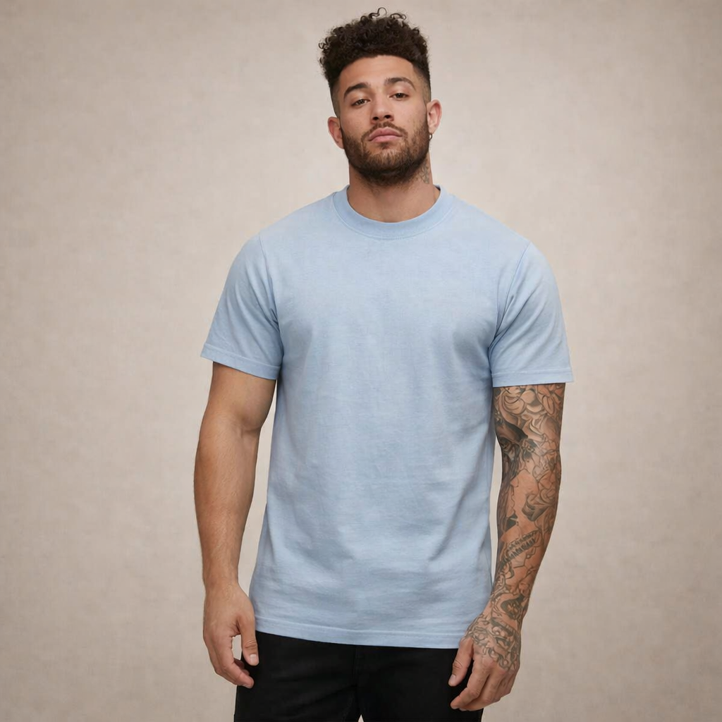 Hombres Camiseta de corte ajustado con cuello redondo y manga corta-t-shirt for men-Casaluzia