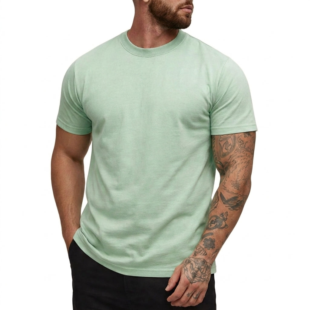 Hombres Camiseta de corte ajustado con cuello redondo y manga corta-t-shirt for men-Casaluzia