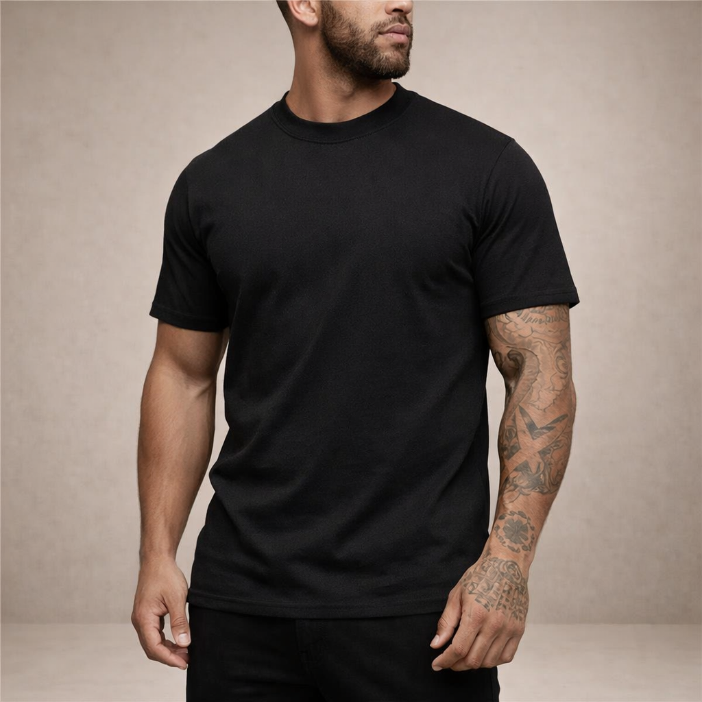 Hombres Camiseta de corte ajustado con cuello redondo y manga corta-t-shirt for men-Casaluzia