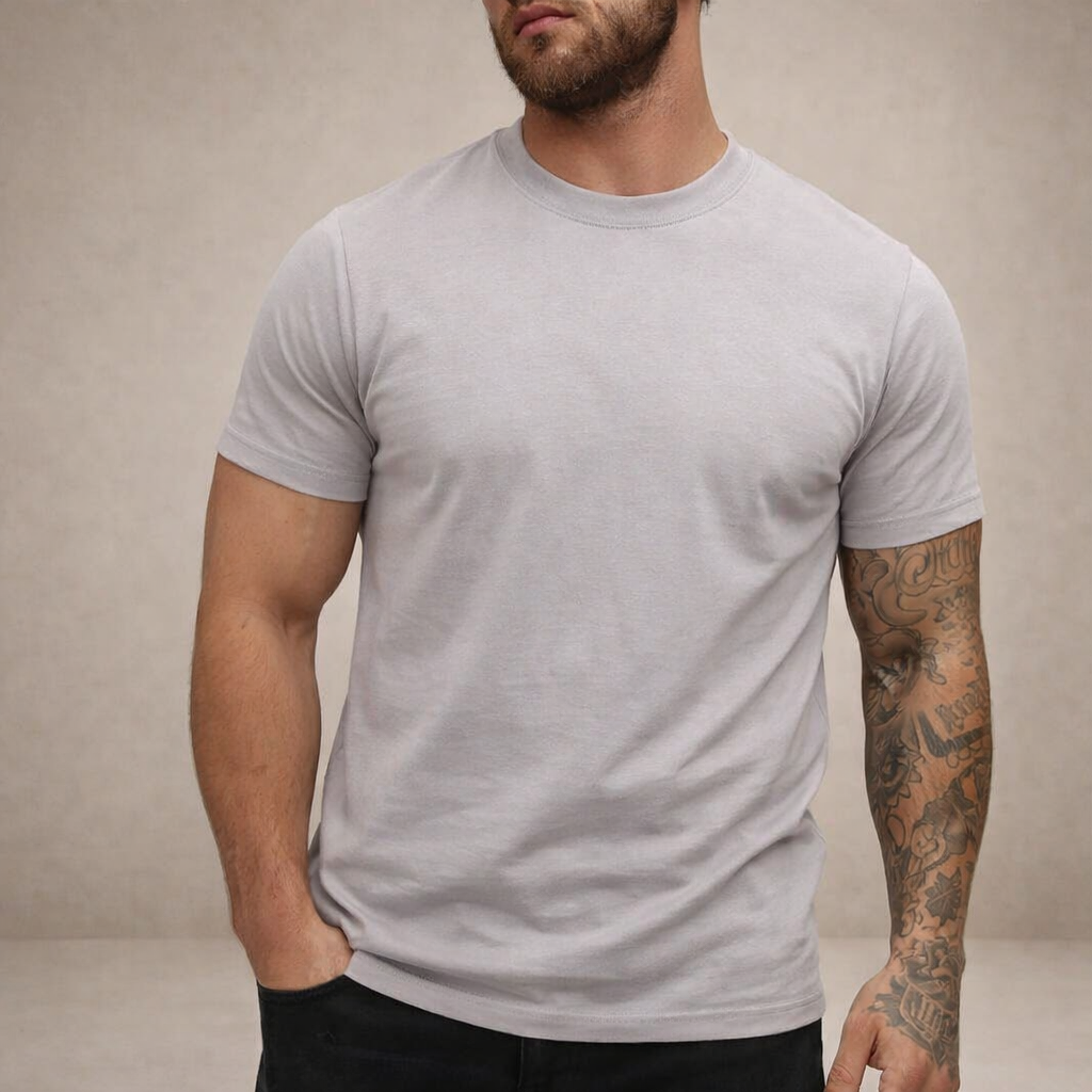 Hombres Camiseta de corte ajustado con cuello redondo y manga corta-t-shirt for men-Casaluzia