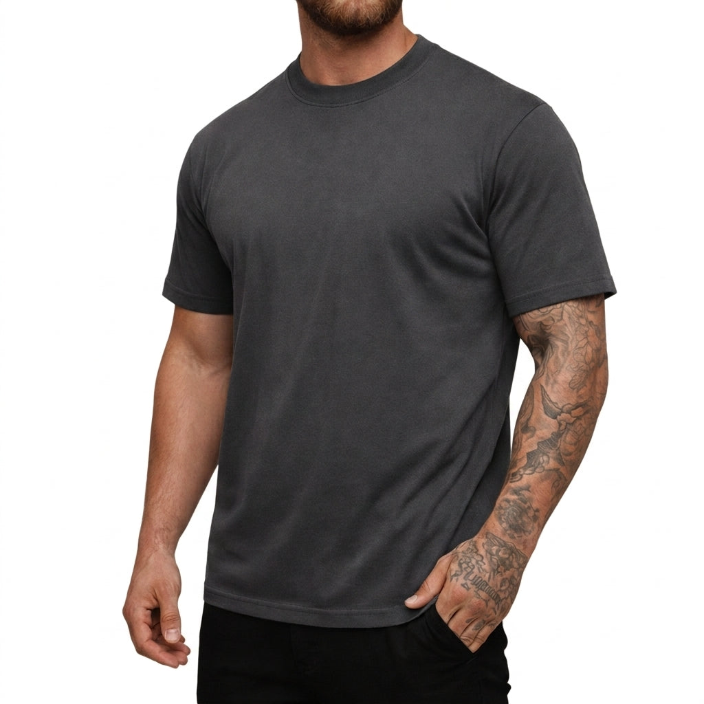 Hombres Camiseta de corte ajustado con cuello redondo y manga corta-t-shirt for men-Casaluzia
