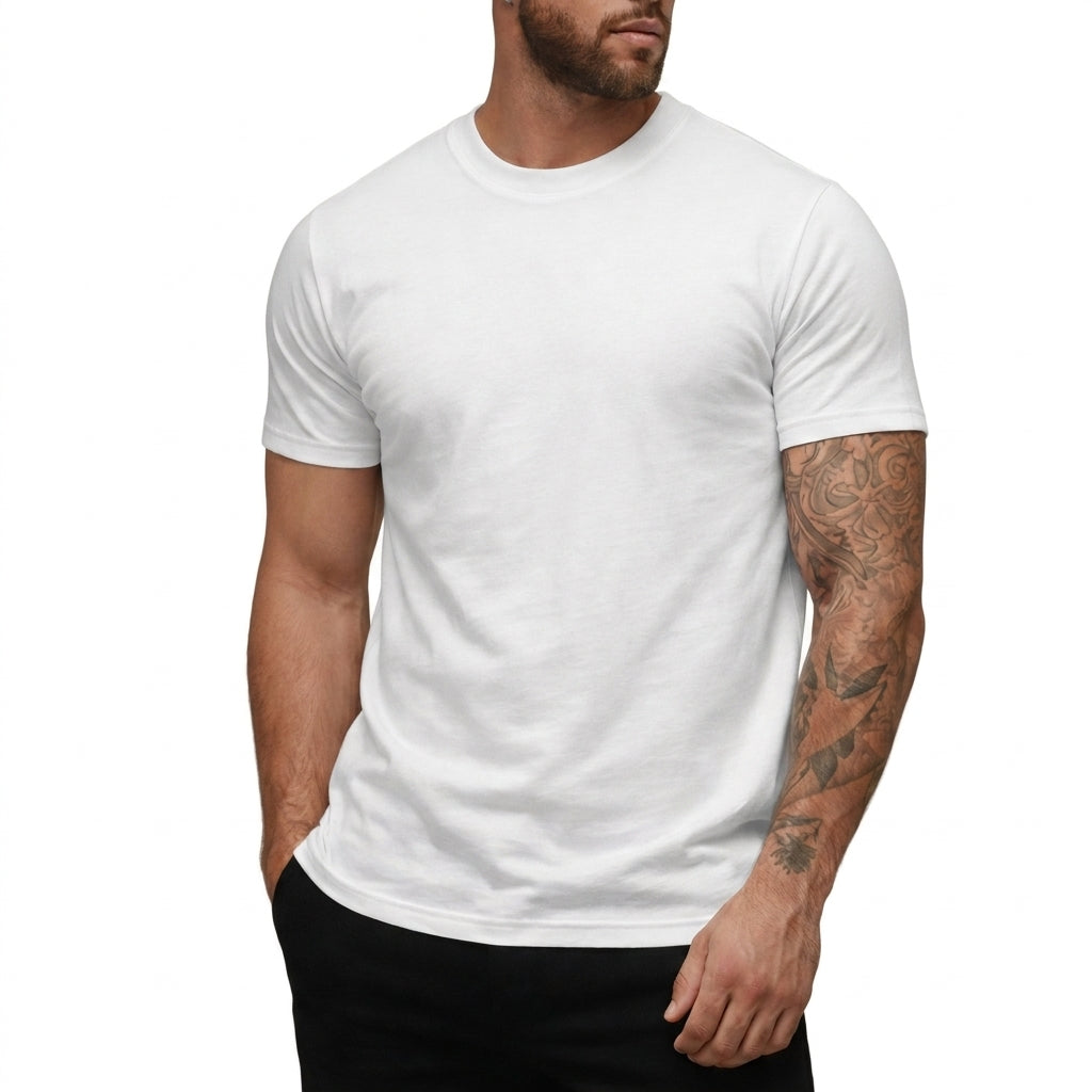 Hombres Camiseta de corte ajustado con cuello redondo y manga corta-t-shirt for men-Casaluzia