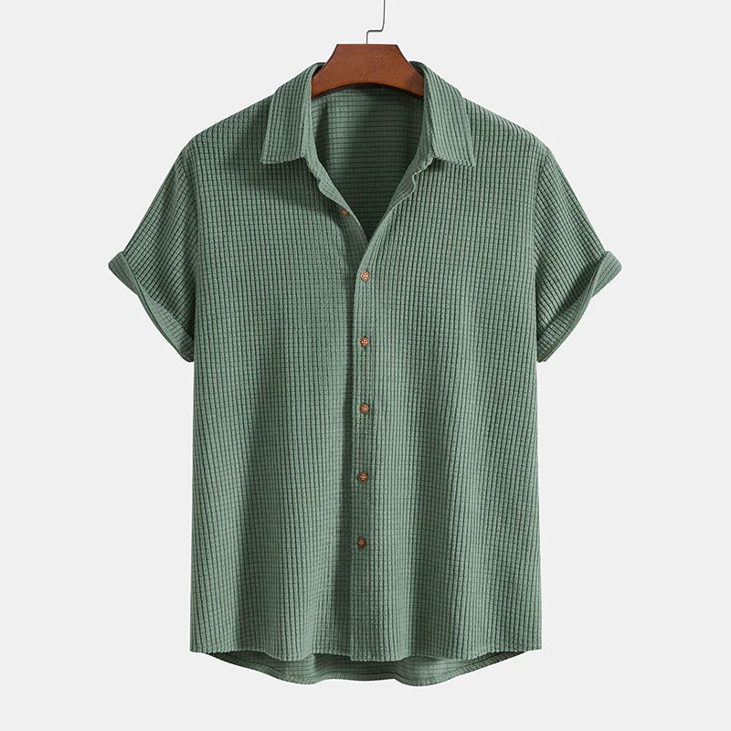 Hombres Conjunto de Camisa de Manga Corta y Pantalones Cortos con Textura de Gofre-Sets for Men-Casaluzia
