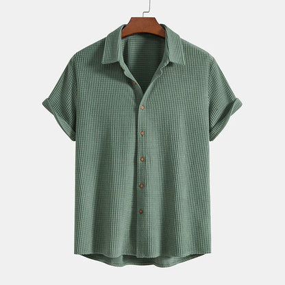 Hombres Conjunto de Camisa de Manga Corta y Pantalones Cortos con Textura de Gofre-Sets for Men-Casaluzia