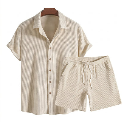 Hombres Conjunto de Camisa de Manga Corta y Pantalones Cortos con Textura de Gofre-Sets for Men-Casaluzia