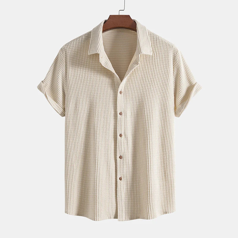 Hombres Conjunto de Camisa de Manga Corta y Pantalones Cortos con Textura de Gofre-Sets for Men-Casaluzia