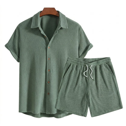 Hombres Conjunto de Camisa de Manga Corta y Pantalones Cortos con Textura de Gofre-Sets for Men-Casaluzia