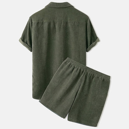 Hombres Conjunto de Camisa de Manga Corta y Pantalones Cortos con Textura de Nervaduras-Sets for Men-Casaluzia