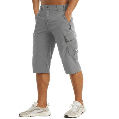 Hombres Pantalones cortos cargo de longitud capri con bolsillos cargo y cremalleras-Shorts for men-Casaluzia