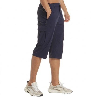 Hombres Pantalones cortos cargo longitud hasta la rodilla con bolsillos laterales y trabillas para cinturón-Shorts for men-Casaluzia