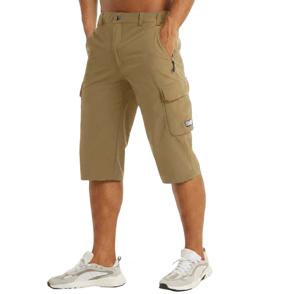 Hombres Pantalones cortos cargo longitud hasta la rodilla con bolsillos laterales y trabillas para cinturón-Shorts for men-Casaluzia
