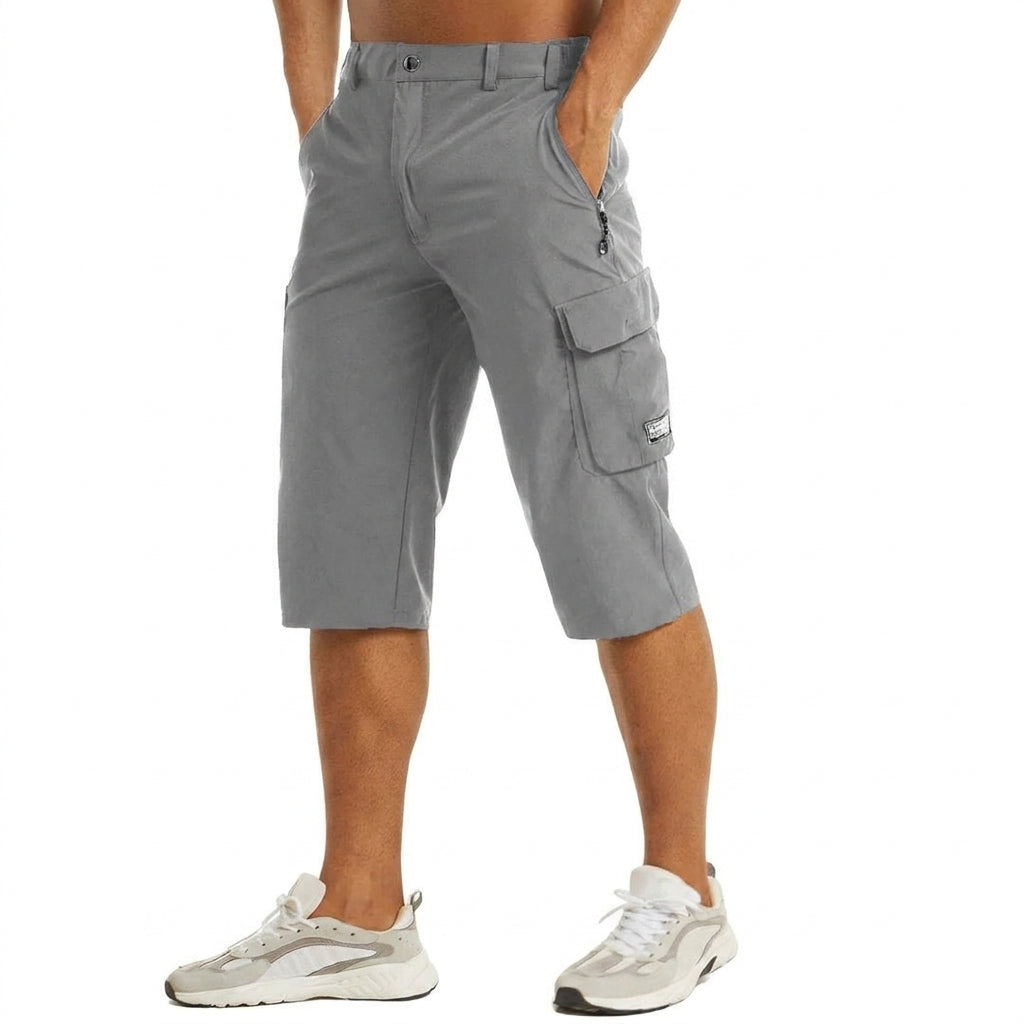 Hombres Pantalones cortos cargo longitud hasta la rodilla con bolsillos laterales y trabillas para cinturón-Shorts for men-Casaluzia