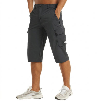 Hombres Pantalones cortos cargo longitud hasta la rodilla con bolsillos laterales y trabillas para cinturón-Shorts for men-Casaluzia