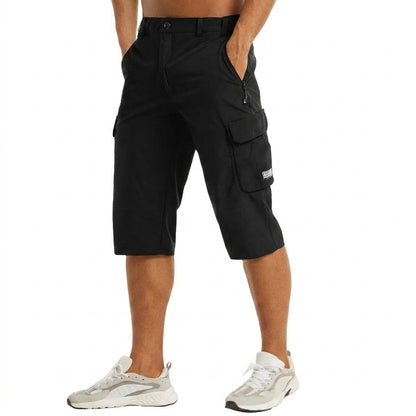 Hombres Pantalones cortos cargo longitud hasta la rodilla con bolsillos laterales y trabillas para cinturón-Shorts for men-Casaluzia