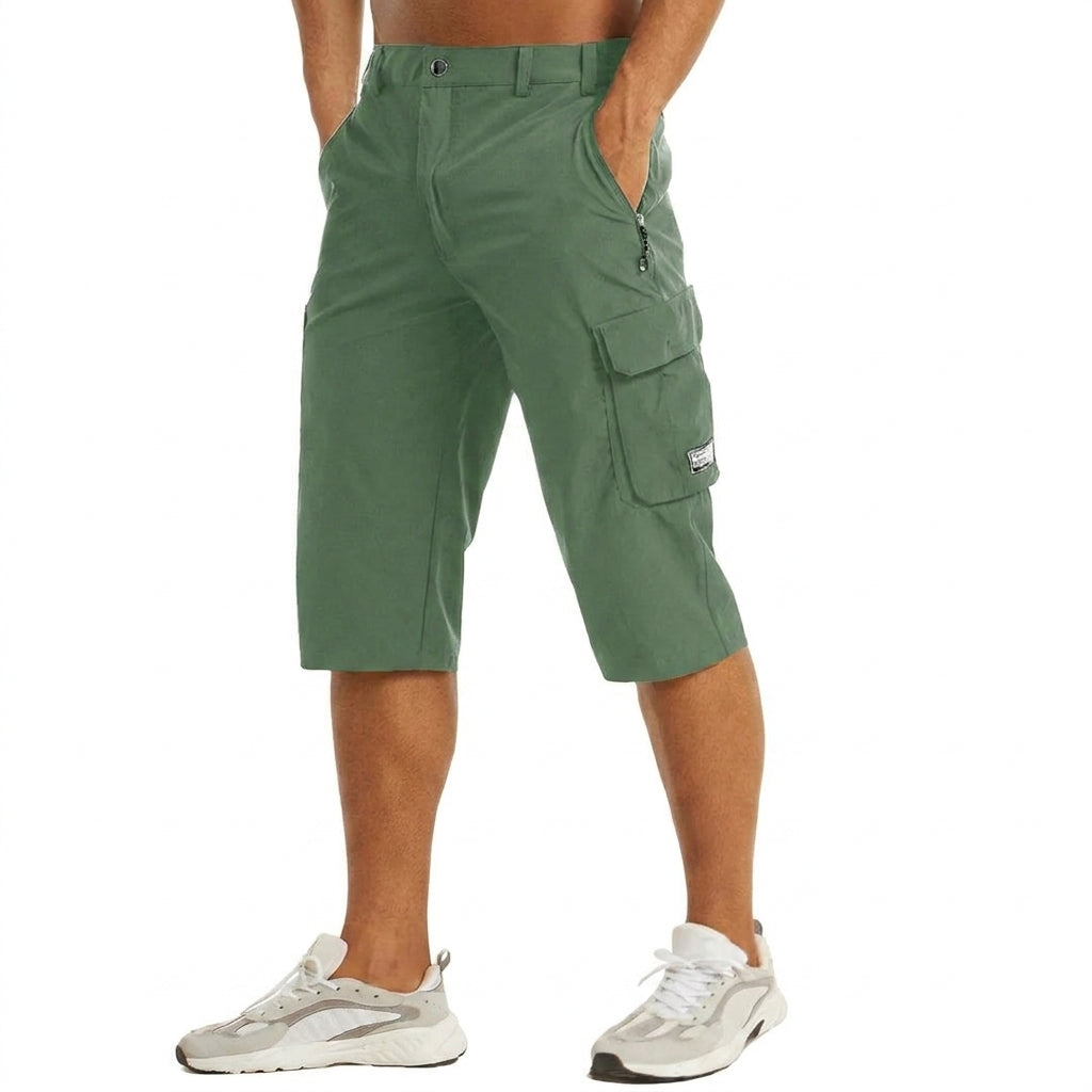 Hombres Pantalones cortos cargo longitud hasta la rodilla con bolsillos laterales y trabillas para cinturón-Shorts for men-Casaluzia