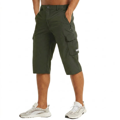 Hombres Pantalones cortos cargo longitud hasta la rodilla con bolsillos laterales y trabillas para cinturón-Shorts for men-Casaluzia