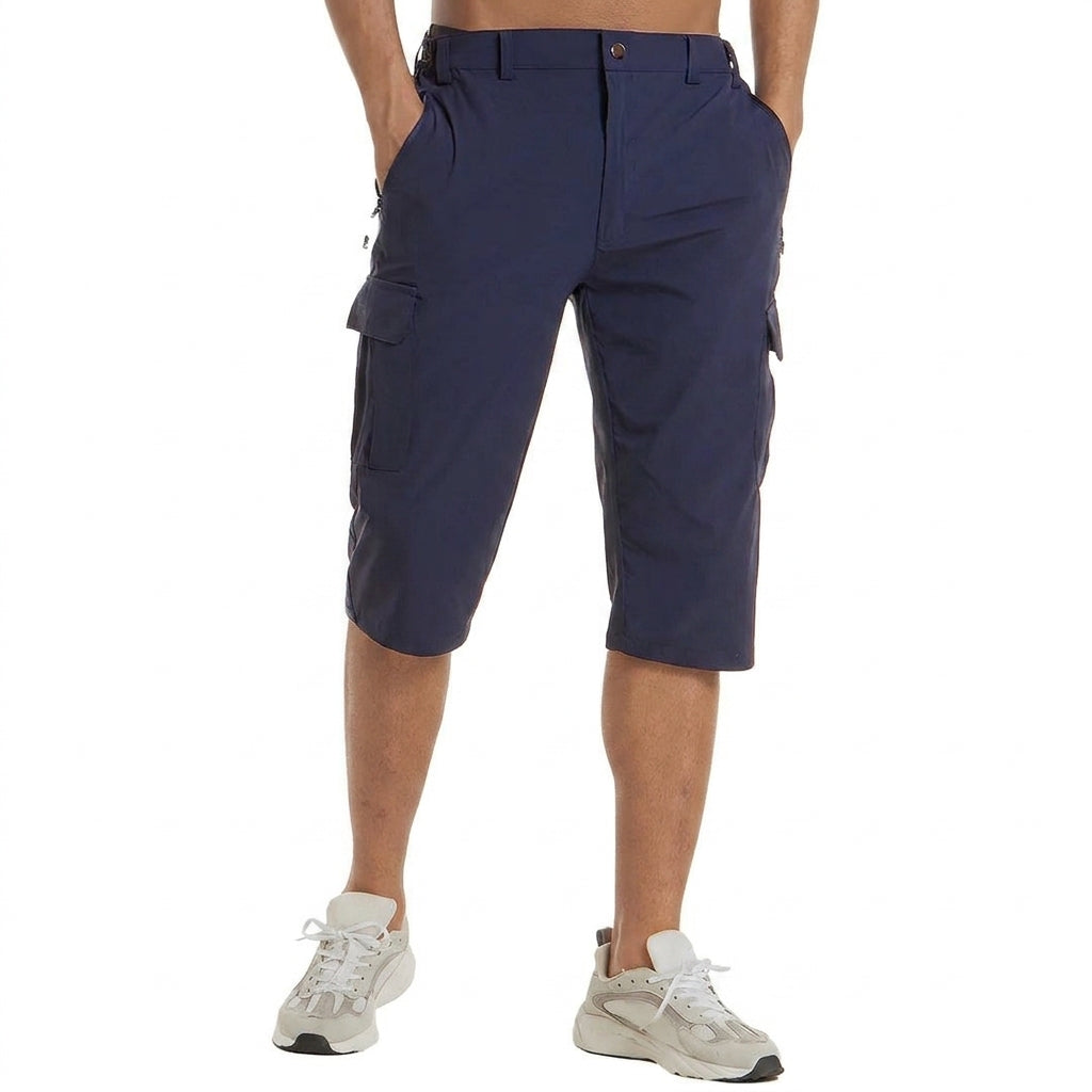 Hombres Pantalones cortos cargo longitud hasta la rodilla con bolsillos laterales y trabillas para cinturón-Shorts for men-Casaluzia