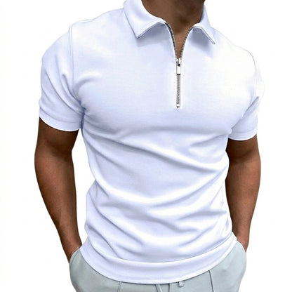 Hombres Polo de manga corta con cuello y cremallera-Tops for men-Casaluzia