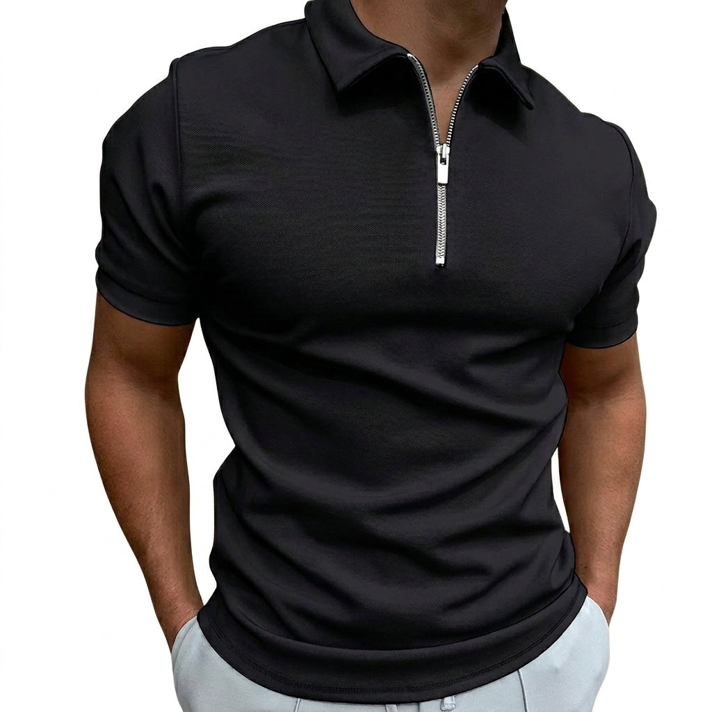 Hombres Polo de manga corta con cuello y cremallera-Tops for men-Casaluzia
