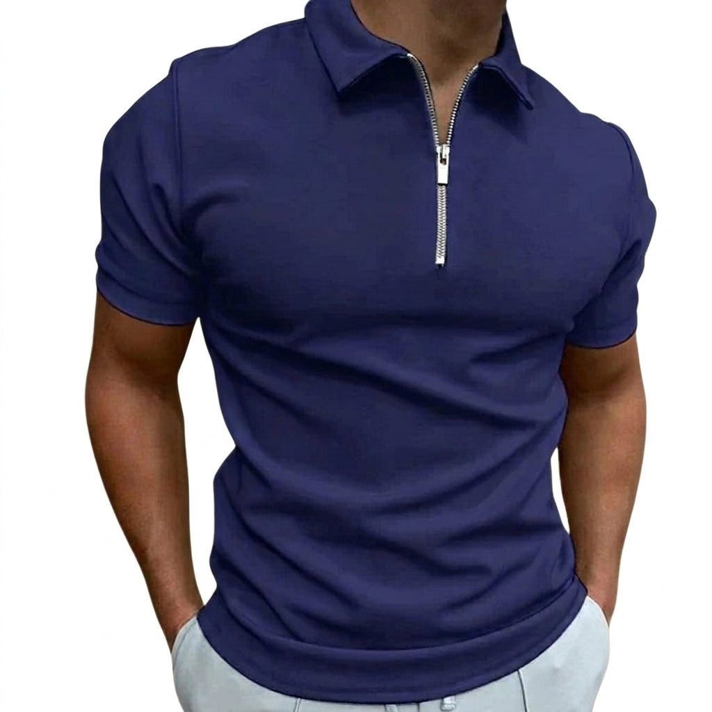 Hombres Polo de manga corta con cuello y cremallera-Tops for men-Casaluzia