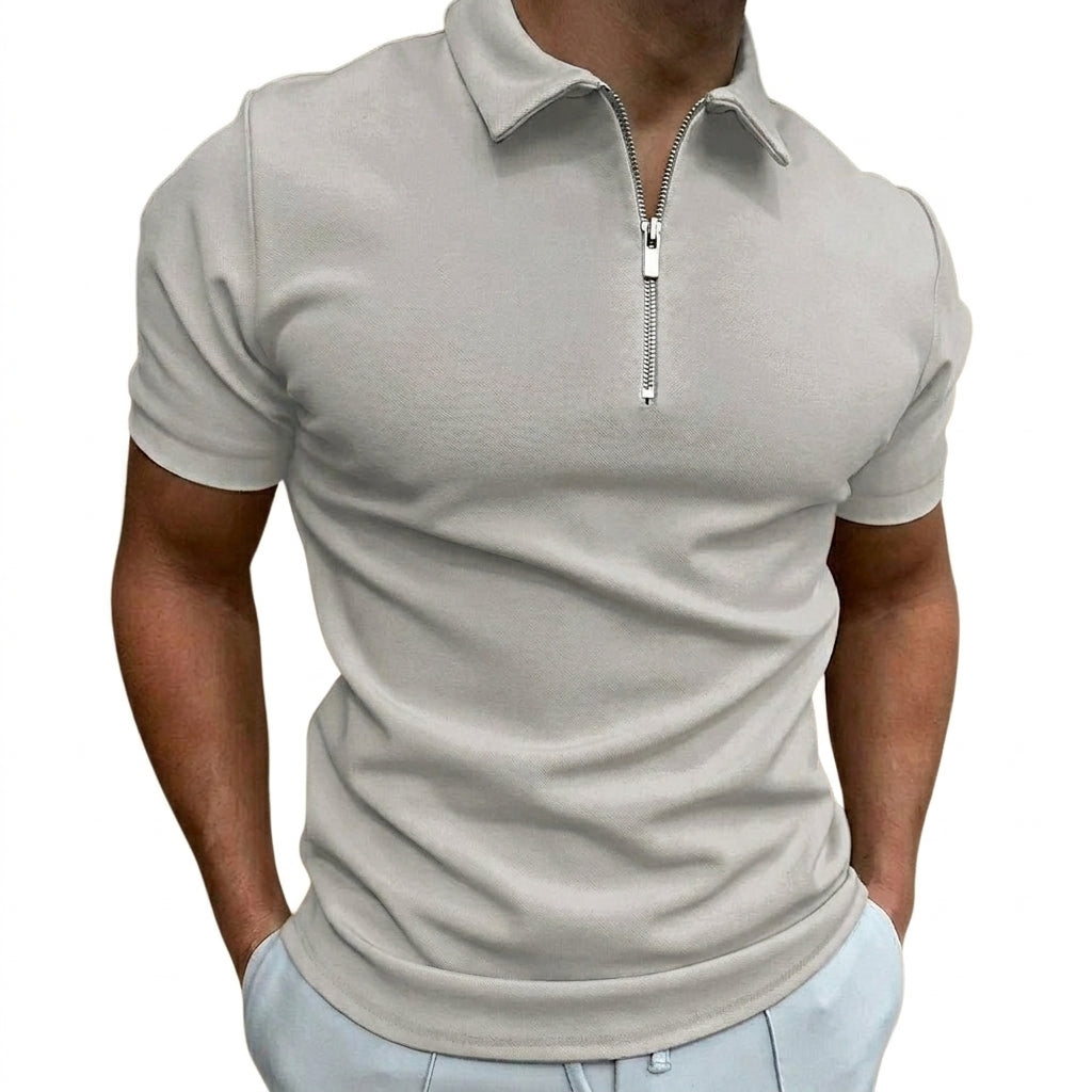Hombres Polo de manga corta con cuello y cremallera-Tops for men-Casaluzia