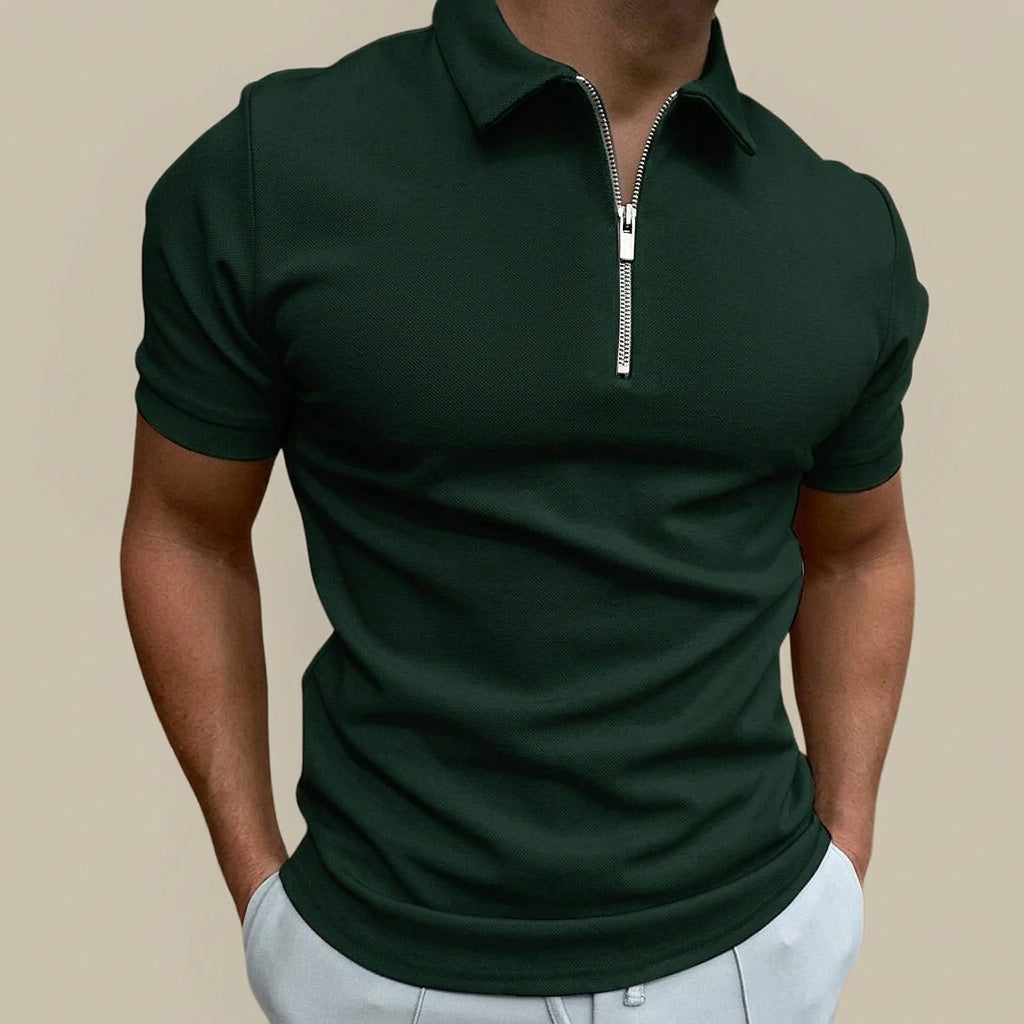 Hombres Polo de manga corta con cuello y cremallera-Tops for men-Casaluzia
