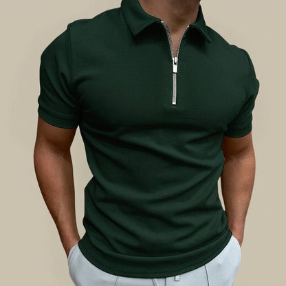 Hombres Polo de manga corta con cuello y cremallera-Tops for men-Casaluzia