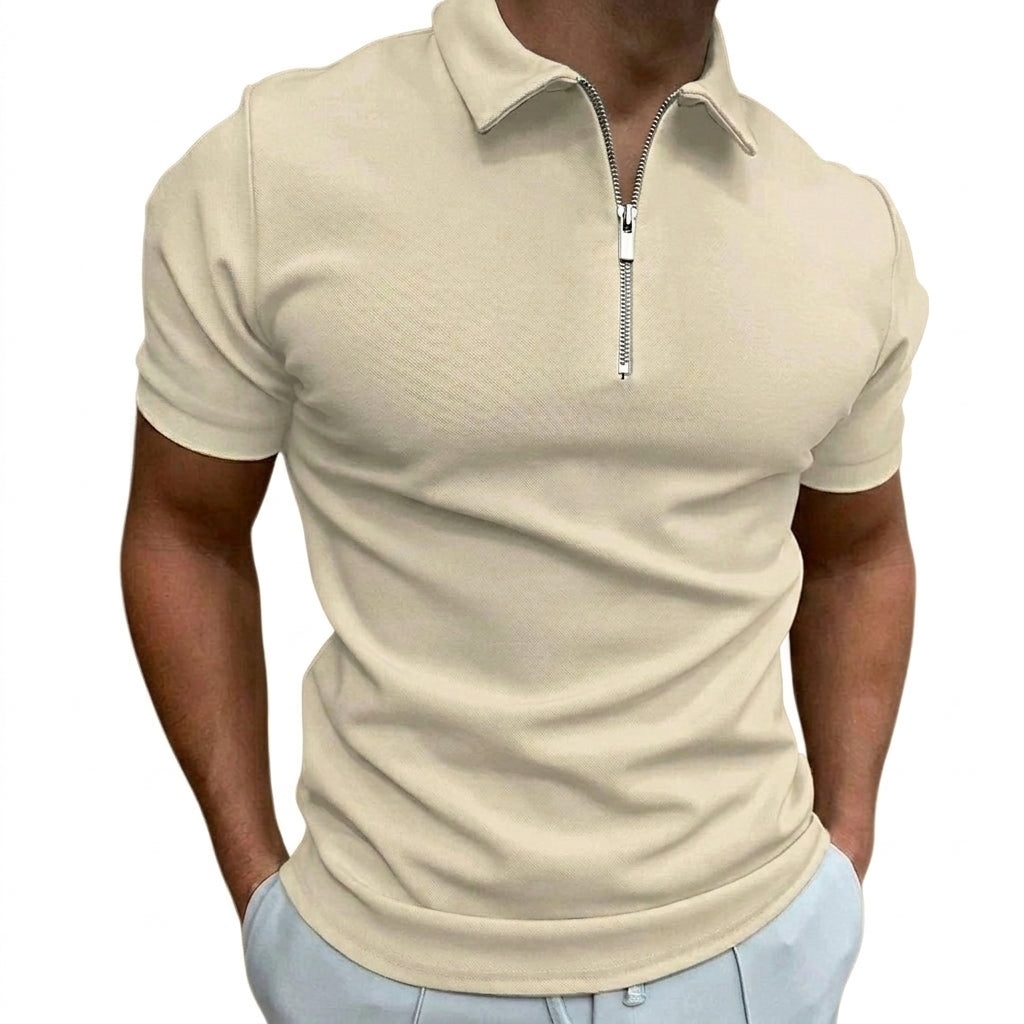Hombres Polo de manga corta con cuello y cremallera-Tops for men-Casaluzia