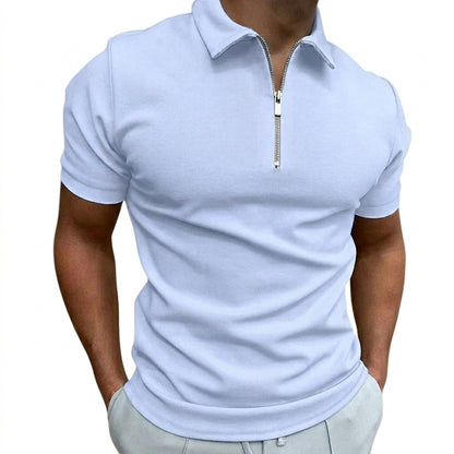 Hombres Polo de manga corta con cuello y cremallera-Tops for men-Casaluzia