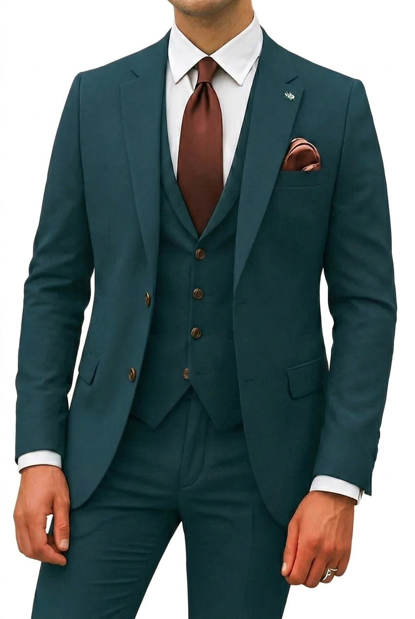 Hombres traje de tres piezas con chaqueta de solapa de muesca, chaleco y pantalones-Sets for Men-Casaluzia