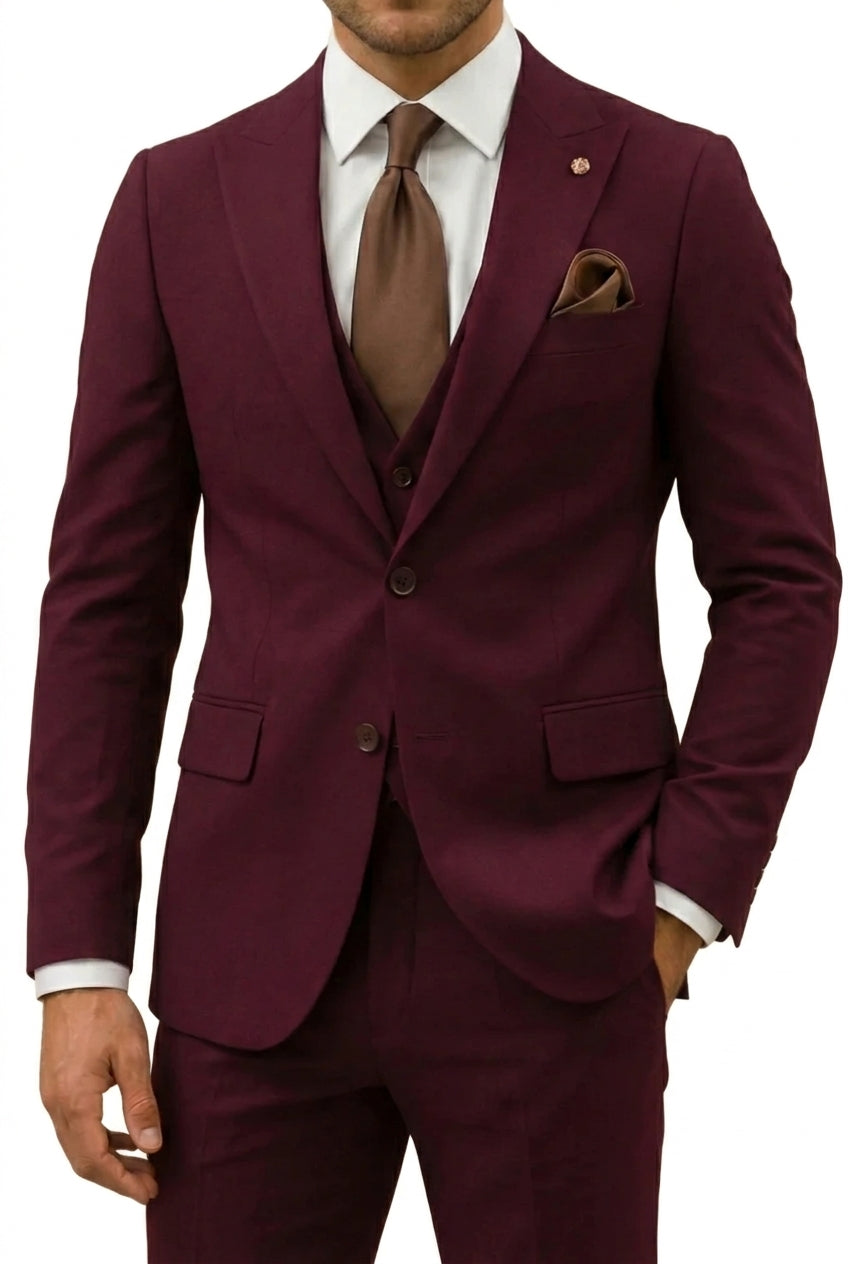 Hombres traje de tres piezas con chaqueta de solapa de muesca, chaleco y pantalones-Sets for Men-Casaluzia