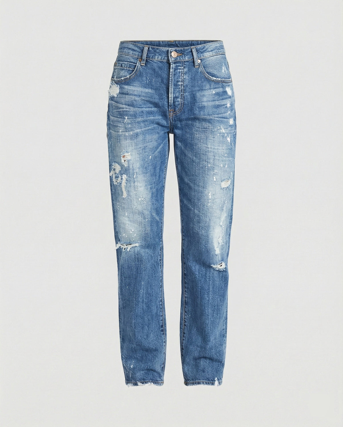 Jeans de corte recto y tiro medio con efecto desgastado para mujer-Pants for Women-Casaluzia