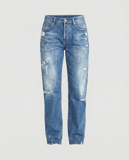 Jeans de corte recto y tiro medio con efecto desgastado para mujer-Pants for Women-Casaluzia