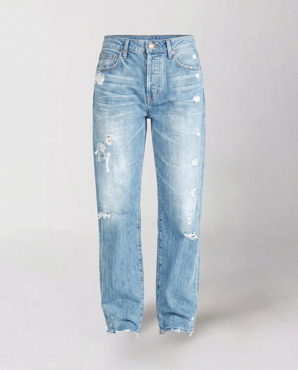 Jeans de corte recto y tiro medio con efecto desgastado para mujer-Pants for Women-Casaluzia