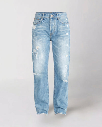 Jeans de corte recto y tiro medio con efecto desgastado para mujer-Pants for Women-Casaluzia