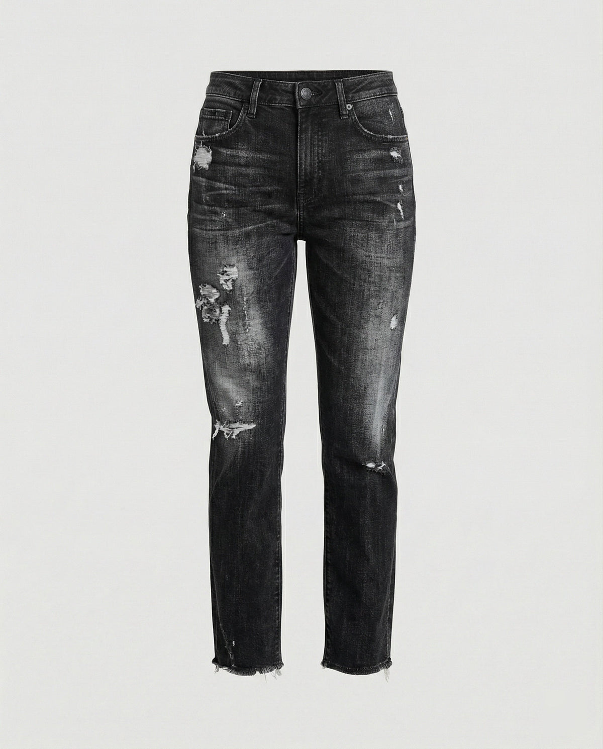 Jeans de corte recto y tiro medio con efecto desgastado para mujer-Pants for Women-Casaluzia