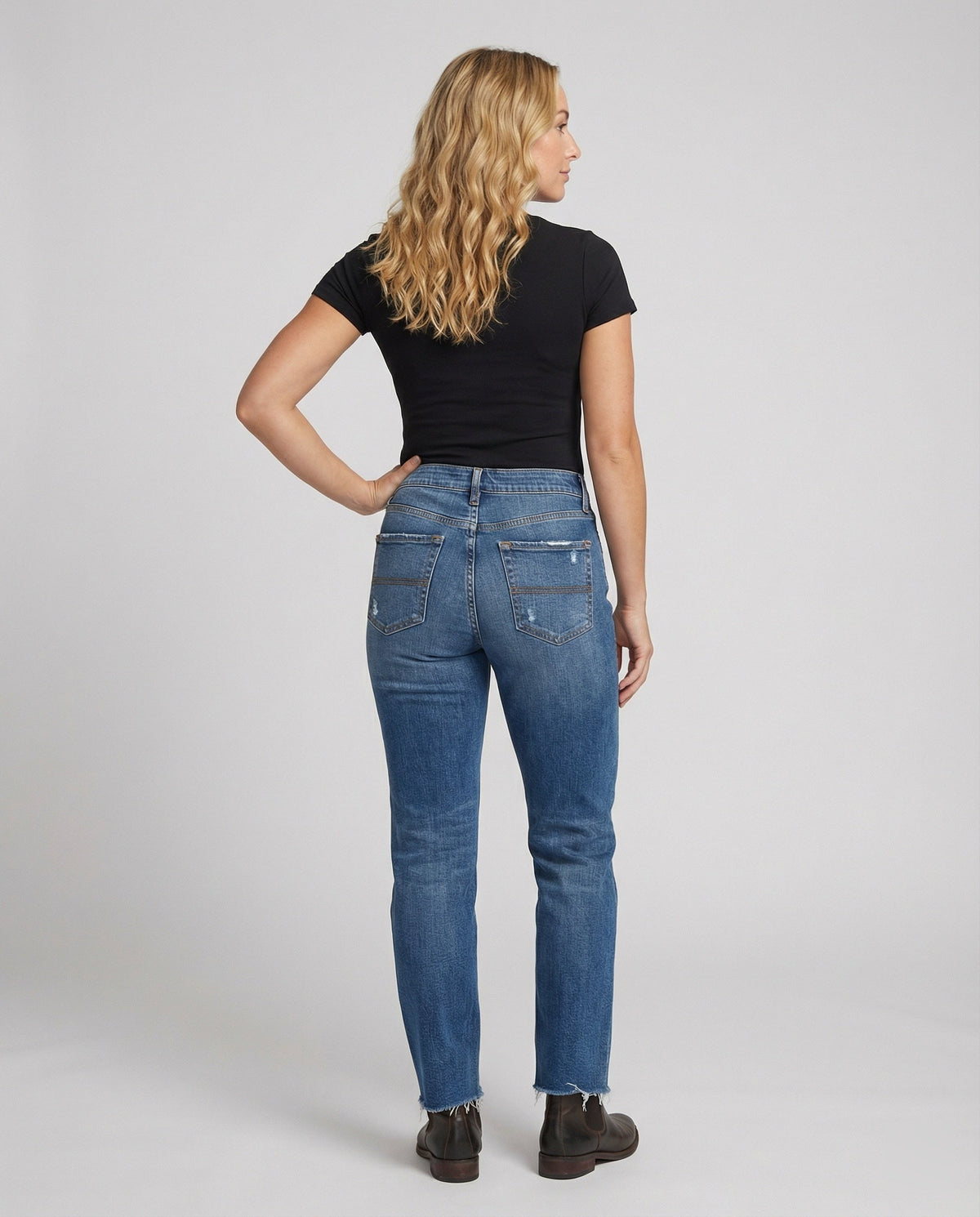 Jeans de corte recto y tiro medio con efecto desgastado para mujer-Pants for Women-Casaluzia