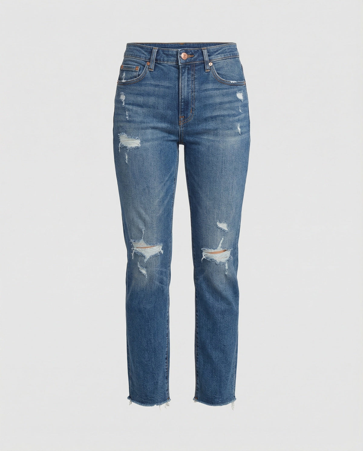 Jeans de corte recto y tiro medio con efecto desgastado para mujer-Pants for Women-Casaluzia