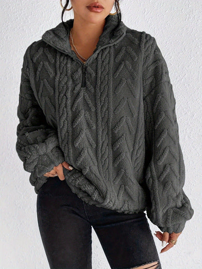Jersey de forro polar con cremallera de cuarto para mujer-Sweaters for Women-Casaluzia