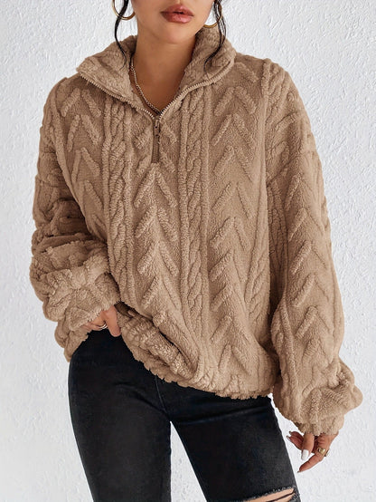 Jersey de forro polar con cremallera de cuarto para mujer-Sweaters for Women-Casaluzia