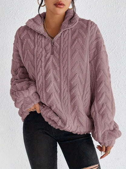 Jersey de forro polar con cremallera de cuarto para mujer-Sweaters for Women-Casaluzia