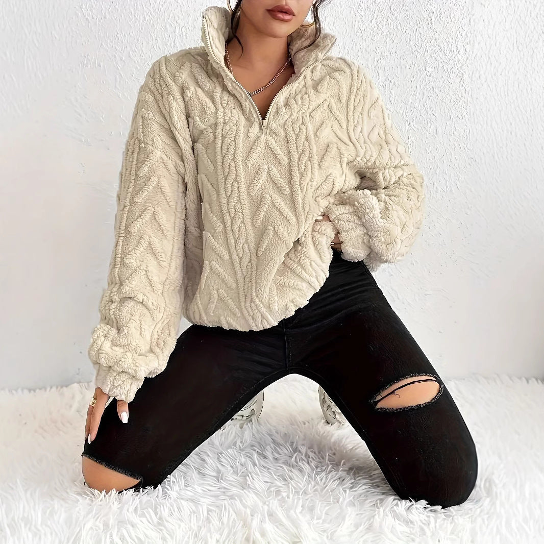 Jersey de forro polar con cremallera de cuarto para mujer-Sweaters for Women-Casaluzia