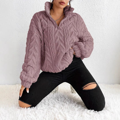 Jersey de forro polar con cremallera de cuarto para mujer-Sweaters for Women-Casaluzia
