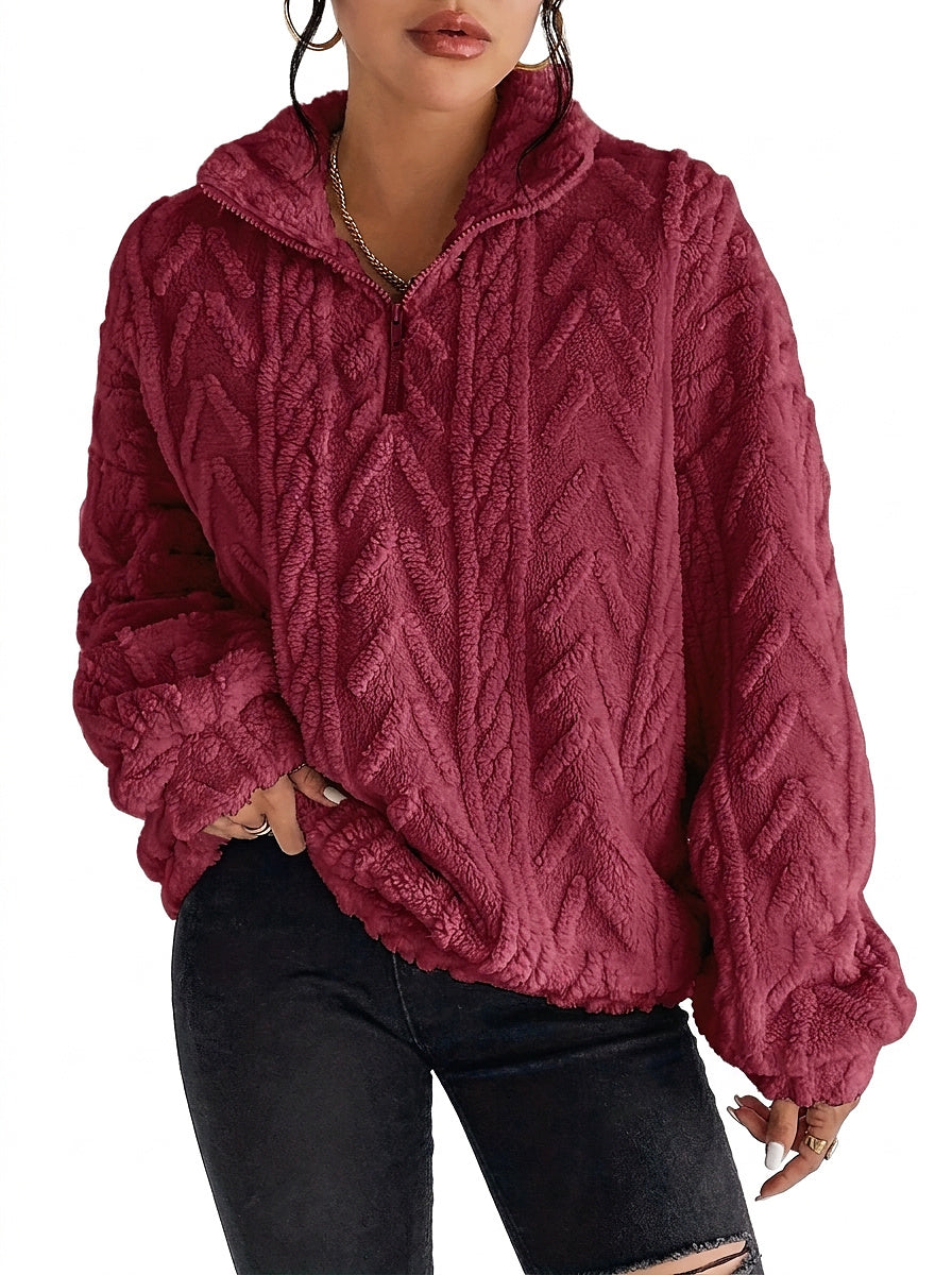 Jersey de forro polar con cremallera de cuarto para mujer-Sweaters for Women-Casaluzia
