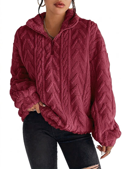 Jersey de forro polar con cremallera de cuarto para mujer-Sweaters for Women-Casaluzia