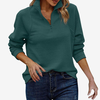 Jersey de mujer con cremallera de cuarto y textura acanalada-Sweaters for Women-Casaluzia