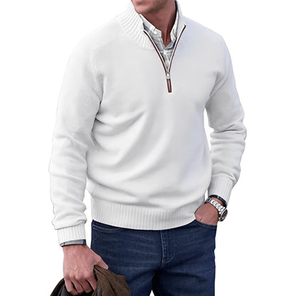Jersey de punto con cremallera de cuarto para hombre y ribetes acanalados-Sweaters for men-Casaluzia
