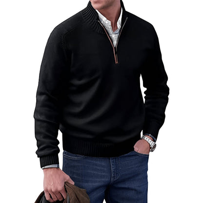 Jersey de punto con cremallera de cuarto para hombre y ribetes acanalados-Sweaters for men-Casaluzia